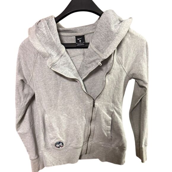 Nike Gray Asymmetrical Full Zip Hooded Yoga Sweatshirt M World Series 2021 - Picture 1 of 8